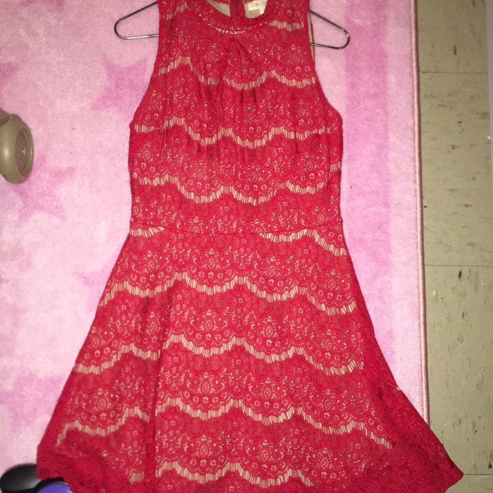 Short Red Lace Skater dress
